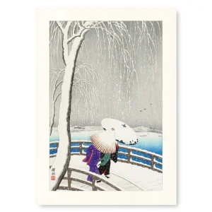 Affiche Japonaise Pont Sous la Neige