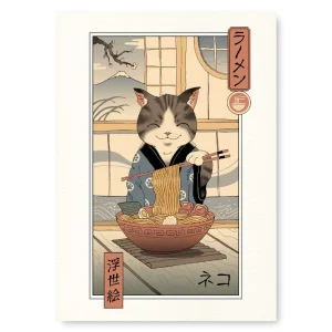 Affiche Japonaise Ukiyo-e Neko Ramen